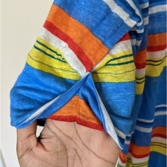 Lauren Ralph Lauren Women Top Striped 100% Linen Turn Back Cuffs Large Petite - Picture 5 of 7